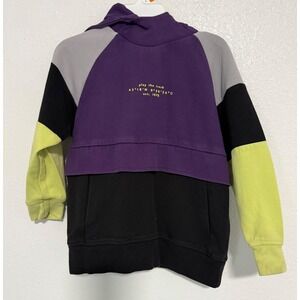 ZARA Kids Colorblock Hoodie Purple Black Lime Green Gray Size 7 122 Track